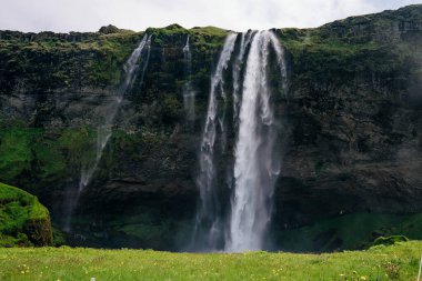 Seljalandsfoss, İzlanda 'nın güneyinde güzel ve turistik bir şelale. Yüksek kalite fotoğraf