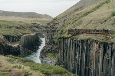 İzlanda, Studlagil Kanyonu 'ndan geçen Yeşil Nehir. Yüksek kalite fotoğraf