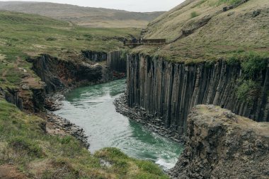 İzlanda, Studlagil Kanyonu 'ndan geçen Yeşil Nehir. Yüksek kalite fotoğraf