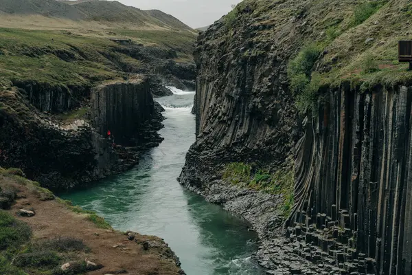 Zielona Rzeka Przez Kanion Studlagil Islandia Wysokiej Jakości Zdjęcie — Zdjęcie stockowe