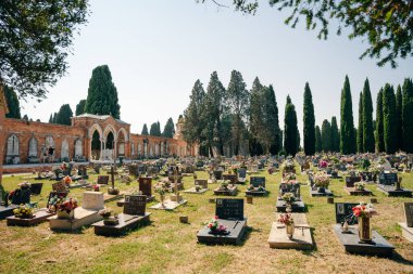 Venedik, İtalya - Sep, 2021: Cimitero di San Michele, Venedik içinde mimarlık. Yüksek kalite fotoğraf