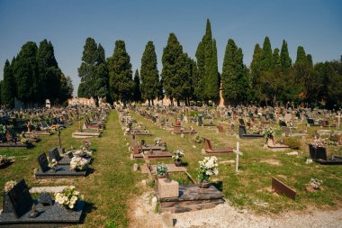 Venedik, İtalya - Sep, 2021: Cimitero di San Michele, Venedik içinde mimarlık. Yüksek kalite fotoğraf