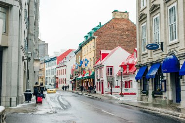 QUEBEC ŞEHRİ, CANADA - DEC, 2019 Quebec şehrinin antik mimarisi