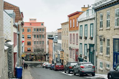 QUEBEC ŞEHRİ, CANADA - DEC, 2019 Quebec şehrinin antik mimarisi
