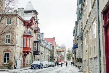 QUEBEC ŞEHRİ, CANADA - DEC, 2019 Quebec şehrinin antik mimarisi