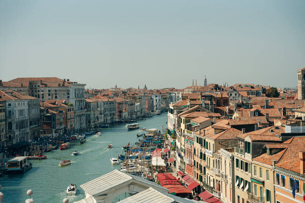 Panoramic view over the Grand Canal and the skyline in Venice, Italy - dec, 2021. High quality photo