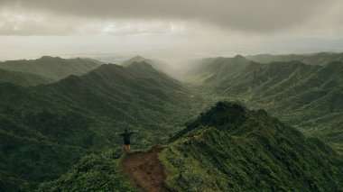Oahu 'daki dağ manzarası. Hawaii 'deki Moanalua Vadisi Yolu. Yüksek kalite fotoğraf