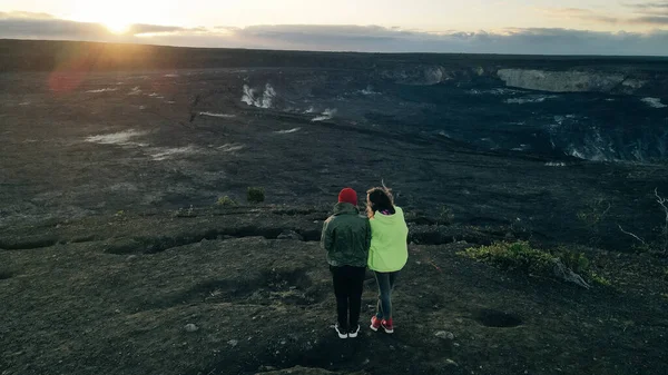 Helicóptero Sobre Vulcão Kilauea Parque Nacional Dos Vulcões Havaí Ilha — Fotografia de Stock