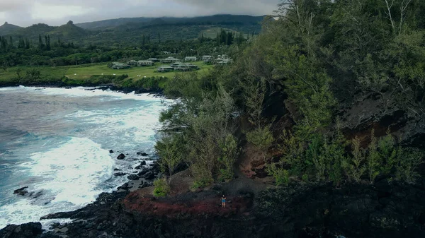 Antenn Röd Sandstrand Hana Maui Hawaii — Stockfoto