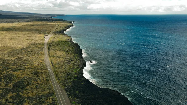 Estrada Longo Oceano Vista Aérea Drone Havaí Eua Dezembro 2021 — Fotografia de Stock
