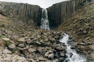 İzlanda, Studlagil Kanyonu 'ndan geçen Yeşil Nehir. Yüksek kalite fotoğraf