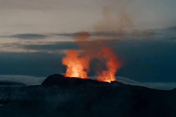 Fagradalsfjall Izland 2021 Június Vulkánkitörés Izlandi Reykjavik Közelében Kiváló Minőségű — Stock Fotó