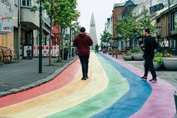 Reykjavik Iceland Dec 2021 View Empty Rainbow Street Reykjavik City — 图库照片