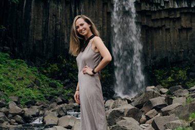 Svartifoss Şelalesi İzlanda 'daki Skaftafell Ulusal Parkı' nda. Yüksek kalite fotoğraf