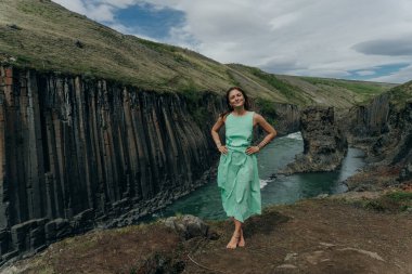 İzlanda, Studlagil Kanyonu 'ndan geçen Yeşil Nehir. Yüksek kalite fotoğraf