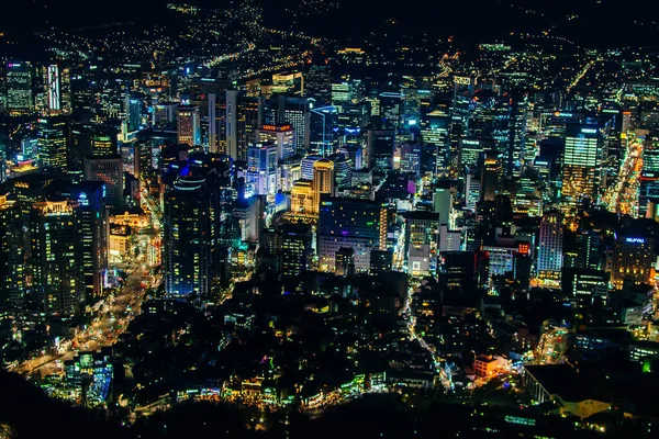 Vista Aérea Panorámica Ángulo Alto Del Centro Ciudad Seúl Por —  Fotos de Stock