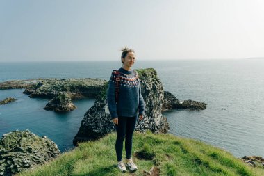 Arnarstapi Snaefellsnes 'in İzlanda doğa manzarası. Arnarstapi Limanı, İzlanda 'dan. Yüksek kalite fotoğraf