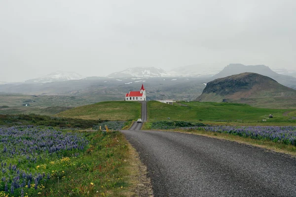 Belle Scène Église Vik Été Dans Sud Islande Photo Haute — Photo