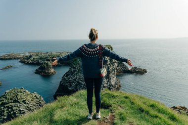 Arnarstapi Snaefellsnes 'in İzlanda doğa manzarası. Arnarstapi Limanı, İzlanda 'dan. Yüksek kalite fotoğraf