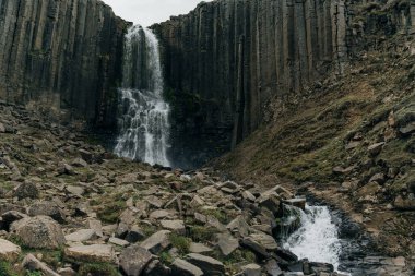 İzlanda, Studlagil Kanyonu 'ndan geçen Yeşil Nehir. Yüksek kalite fotoğraf
