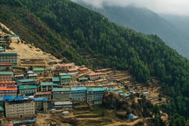 Namche Çarşısı manzarası - Everest ana kampı, Khumbu vadisi, Sagarmatha ulusal parkı, Solukhumbu, Nepal.
