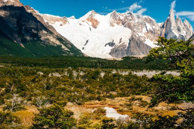 Mountain landscape with Mt Fitz Roy and Laguna de Los Tres in Los Glaciares National Park, Patagonia, South America