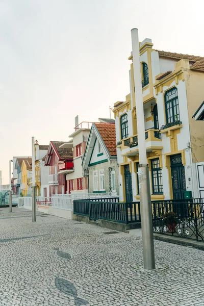 Gata Med Färgglada Hus Costa Nova Aveiro Portugal November 2021 — Stockfoto