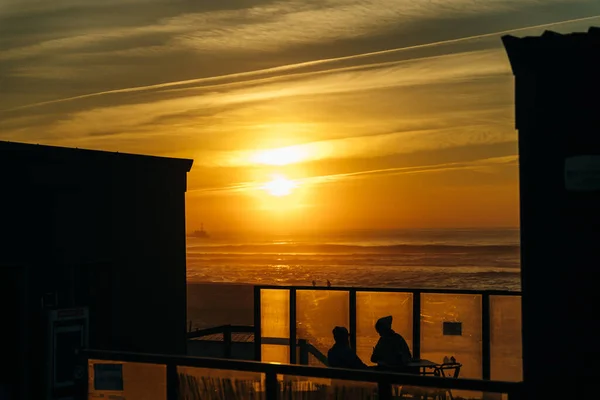 Por Sol Oceano Atlântico Costa Nova Portugal Foto Alta Qualidade — Fotografia de Stock