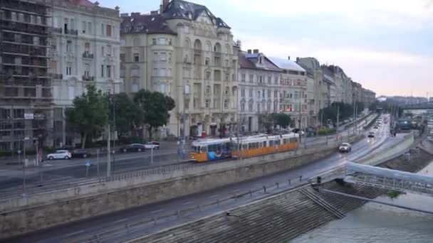 Budapest Hongrie Nov 2021 Budapest Tramway Jaune Bord Danube — Video