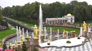 St. Petersburg, Rusya - Eylül, 2021 Peterhof Sarayı ve Samson Çeşmesi. Yüksek kaliteli FullHD görüntüler