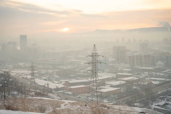 Panorama City Krasnoyarsk Winter High Quality Photo — Stock Photo, Image