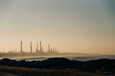 Oil refinery near the beach, matosinhos, portugal. High quality photo clipart