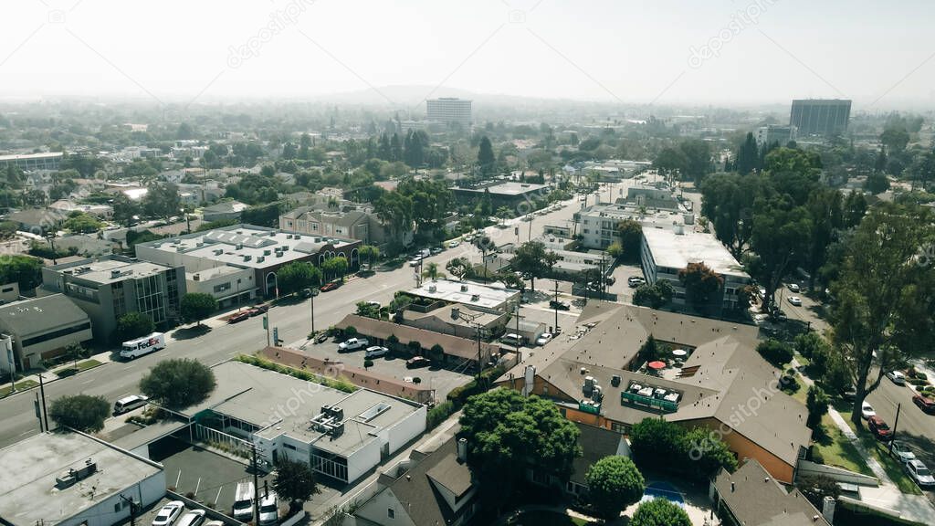 Daytime aerial view of the city of Rowland Heights, California, CA. High quality photo