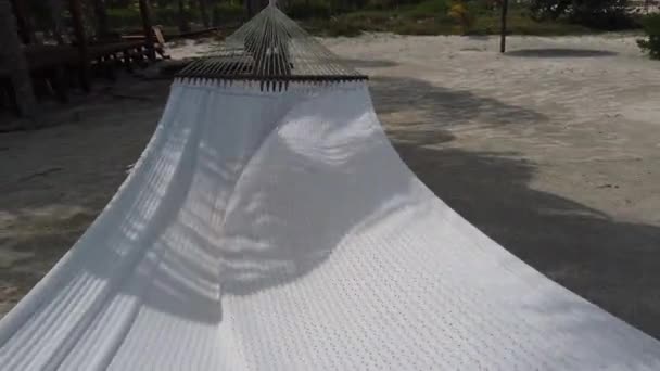 Rede Uma Praia Arenosa Entre Palmeiras Ilha Holbox México Imagens — Vídeo de Stock