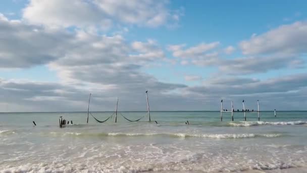 Riviera Maya Palmiers Plage Coucher Soleil Holbox Île Dans Mer — Video