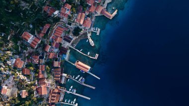 Kalekoy köyü, Kekova insansız hava aracı manzaralı. Antalya ilinin Kekova adası yakınlarındaki Bizans Kalesi. Yüksek kalite fotoğraf