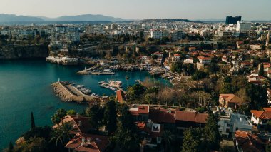 aerial view of Old harbour in Antalya, Turkey. Port in the Kaleici old town . High quality photo clipart