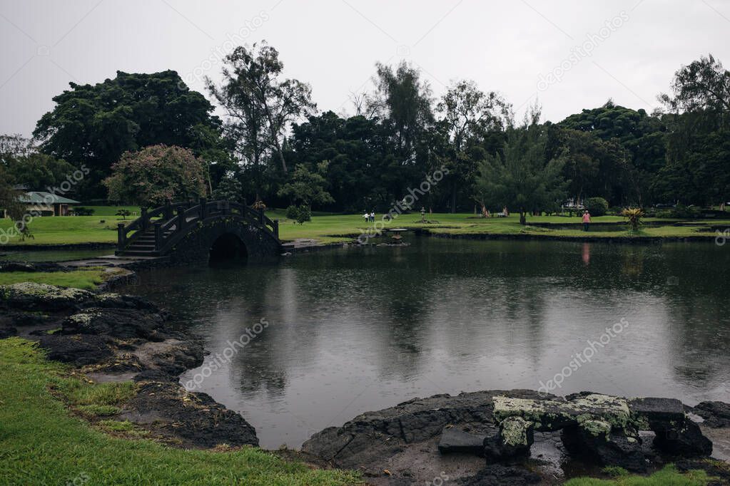Japanese garden in Hilo, Hawaii. Liliuokalani Gardens. High quality photo