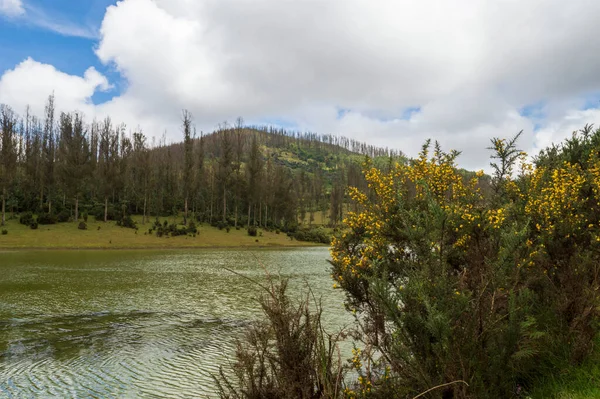 Scénický Ooty Lake Modrá Bílá Obloha Odraz Viditelný Vodě Přírodní — Stock fotografie