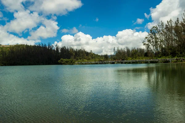 Emerald Dam Water Interconnected Another Dam Water Bridge Area Unable — Stock Photo, Image