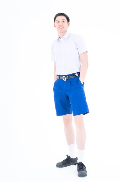 Schüler Thailändischen Highschool Uniformen Junge Trägt Schuluniform Isoliertem Hintergrund — Stockfoto