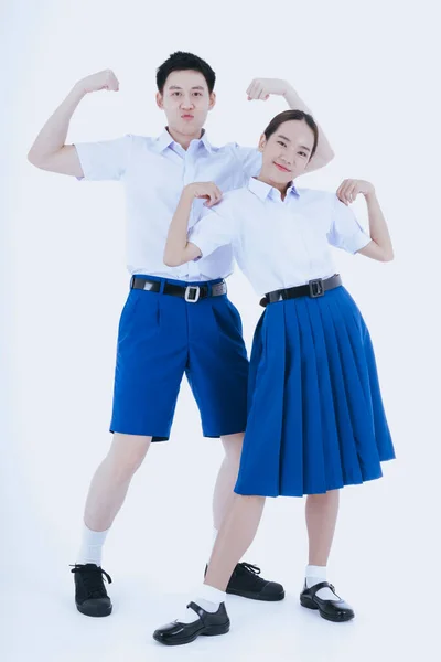 Πίσω Στο Σχολείο Αγόρι Και Κορίτσι Φορούν Σχολικές Στολές Της — Φωτογραφία Αρχείου