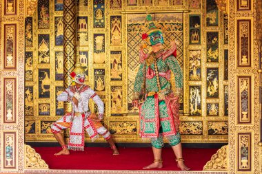 Khon, Tayland 'da bulunan bir dans dram türüdür. Khon, Tayland klasik maskeli geleneksel dans dramı sanatı. Performans sahnesi Ramayana destanı..
