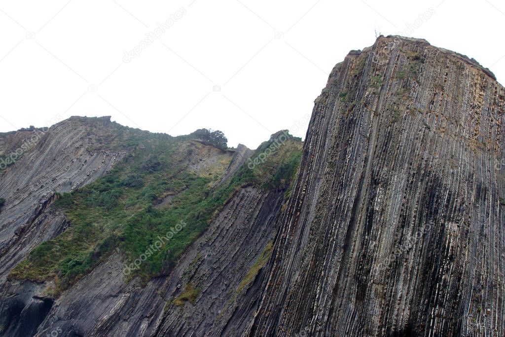 Detail of crazy rock formations (geological phenomena called flysch) to be found in Itzurun beach, a spot where Games of Thrones footage was shot, located in Zumaia village, Basque Country, Spain.