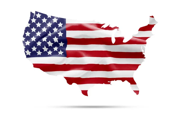 在白底国旗图案纹理上孤立的美国地图 剪切路径 — 图库照片