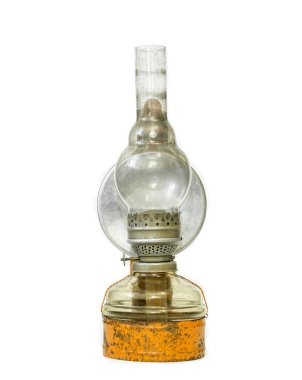 Beyaz arka planda klasik bir gaz lambası.