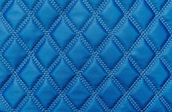 Blauwe Kunstlederen Textuur Met Stiksels — Stockfoto