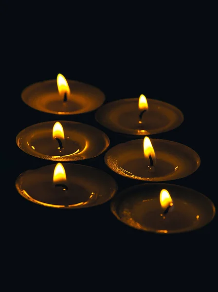 Burning Wax Candle Black Background — Stock Photo, Image