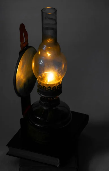 Vintage Brass Burning Oil Lamp — Stock Photo, Image
