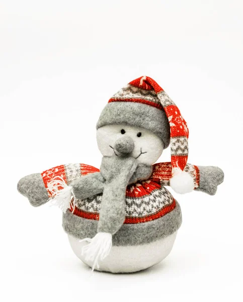 Izolovaný Hračka Bílý Nový Rok Sněhulák — Stock fotografie